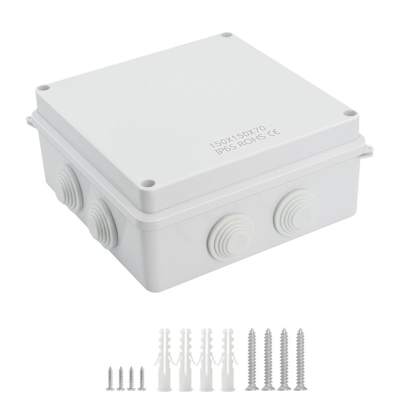 LeMotech ABS Plastic Dustproof Waterproof IP65 Junction Box Universal Electrical Project Enclosure White 5.9 x 5.9 x 2.8 inch (150 x 150 x 70 mm) - Image 1